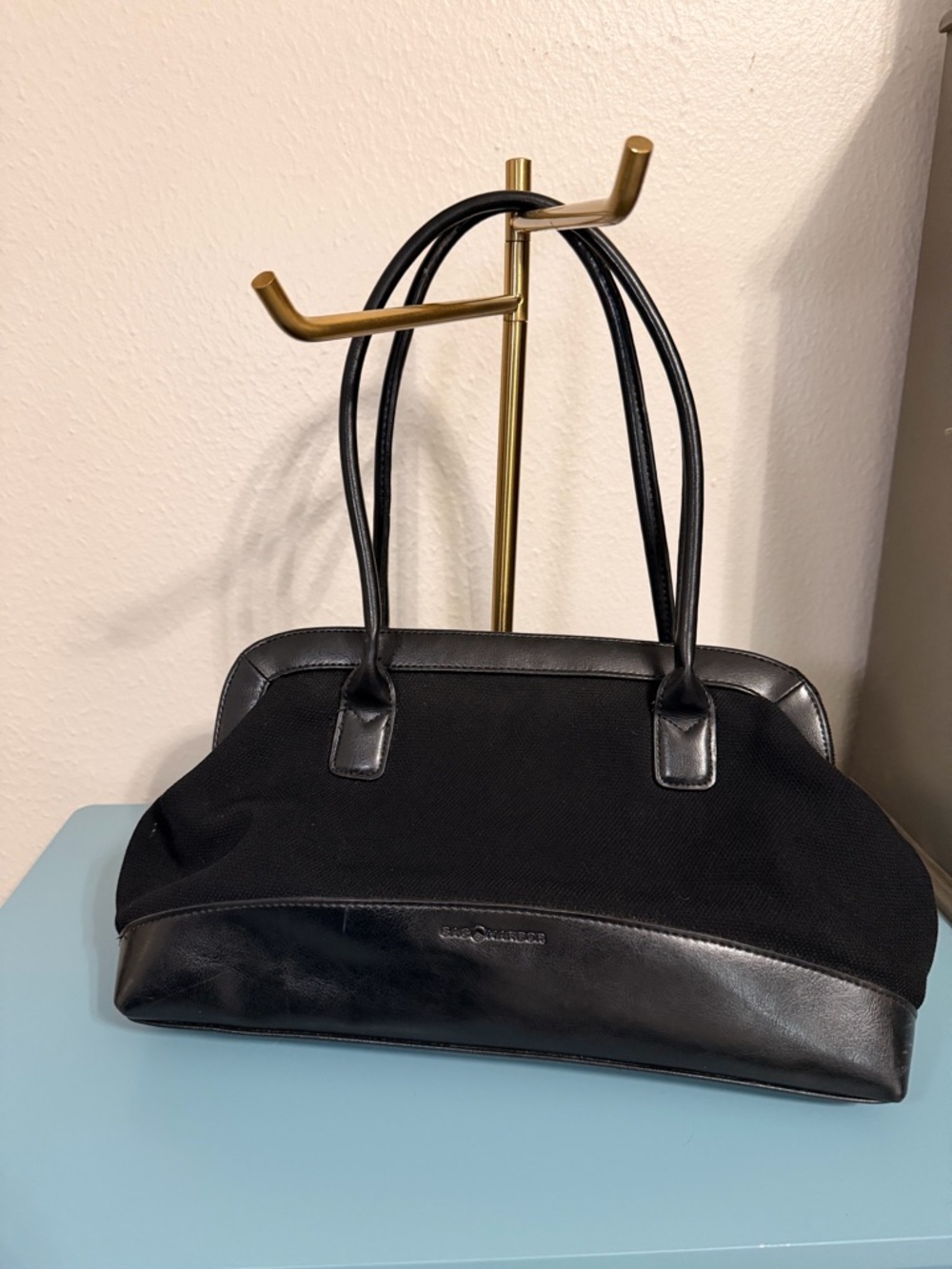 Sag Harbor Black Canvas & Leather Shoulder Bag